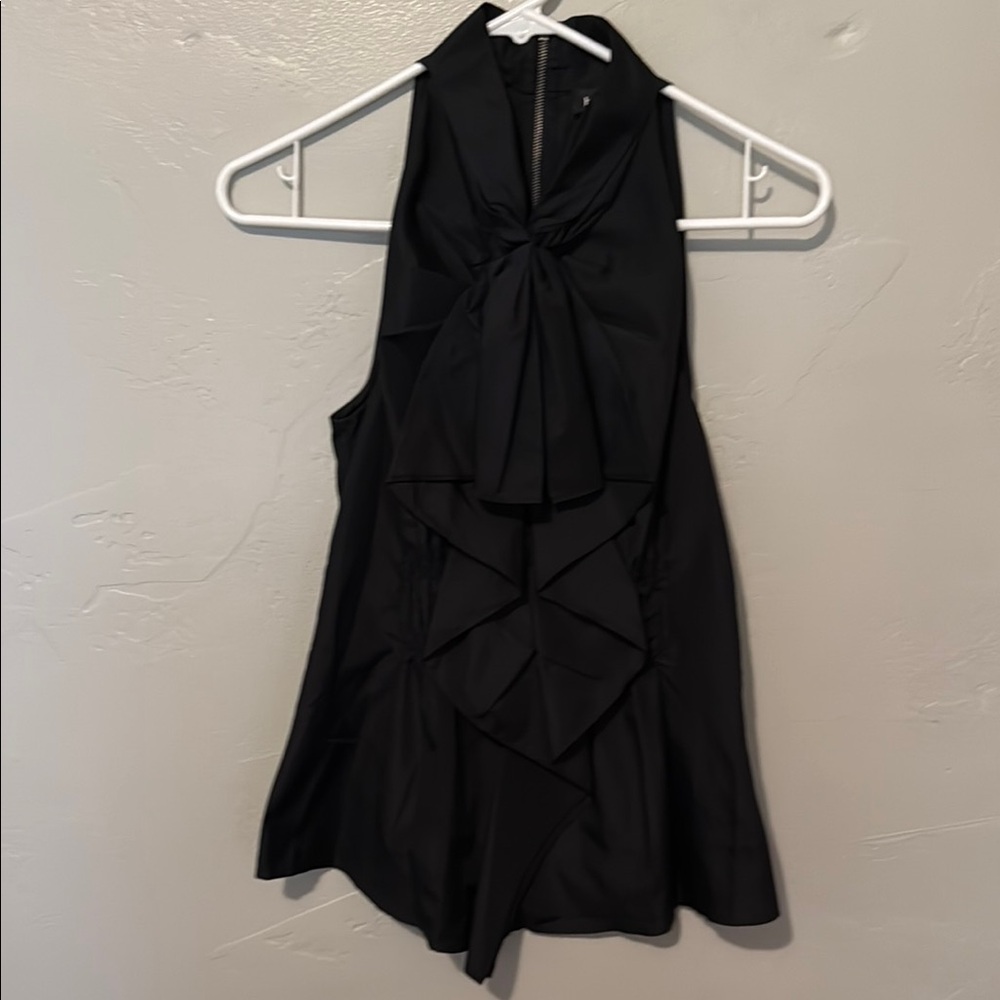 bebe Black Sleeveless Blouse with Front Ruffle Accent XSmall